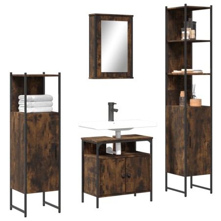 vidaXL Set de muebles baño 4 pzas madera contrachapada roble ahumado