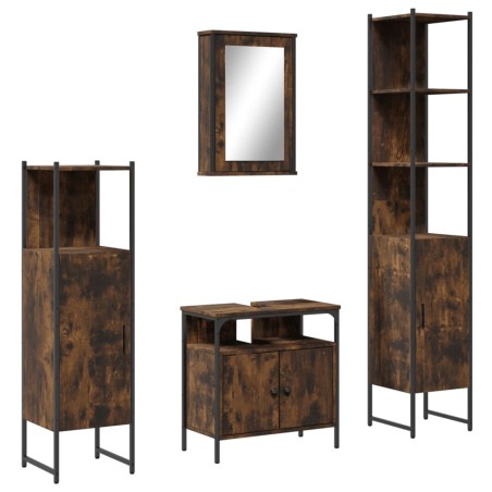 vidaXL Set de muebles baño 4 pzas madera contrachapada roble ahumado
