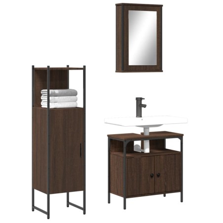 vidaXL Set de muebles baño 3 pzas madera contrachapada roble marrón