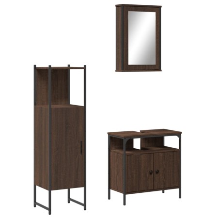 vidaXL Set de muebles baño 3 pzas madera contrachapada roble marrón