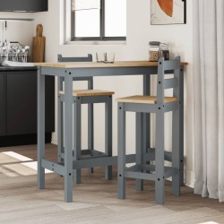 vidaXL Set de bar 3 piezas madera maciza de pino gris