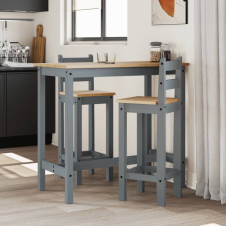 vidaXL Set de bar 3 piezas madera maciza de pino gris
