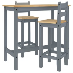 vidaXL Set de bar 3 piezas madera maciza de pino gris