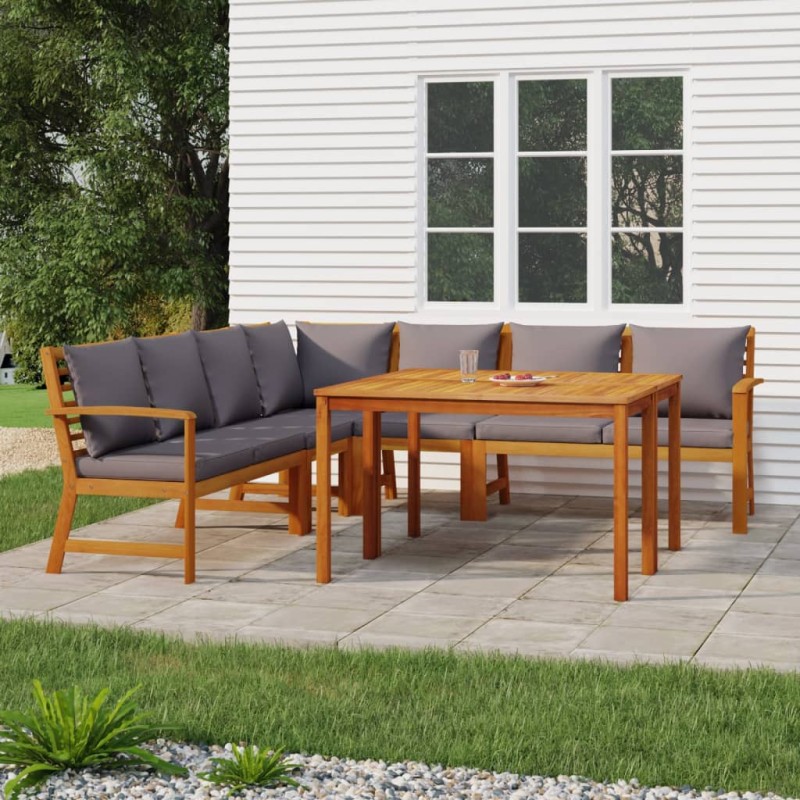 vidaXL Juego comedor jardín y cojines 7 piezas madera maciza acacia vidaXL Juego comedor jardín y cojines 7 piezas madera maciza acacia