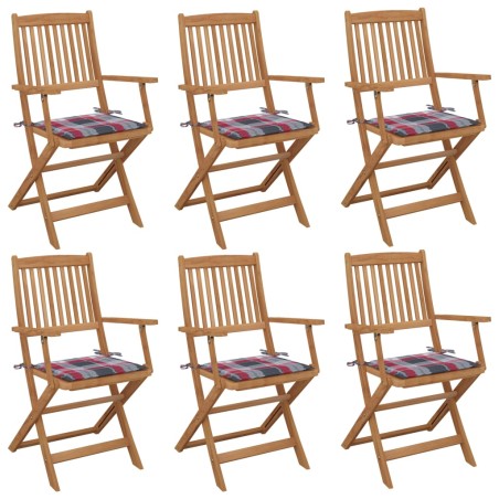 vidaXL Sillas de jardín plegables 6 uds y cojines madera maciza acacia