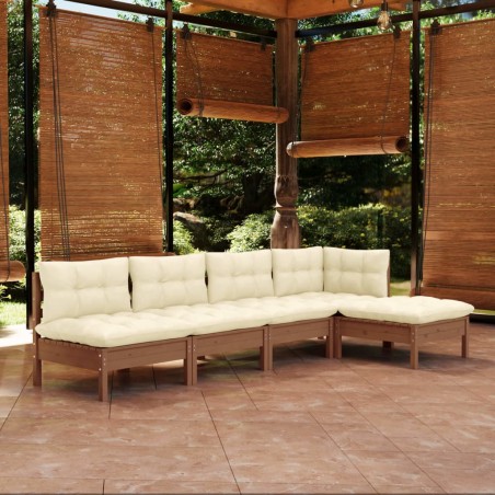 vidaXL Muebles de jardín 5 pzas y cojines madera de pino marrón miel