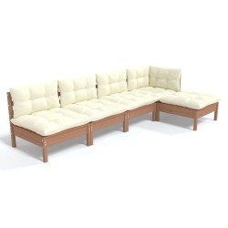 vidaXL Muebles de jardín 5 pzas y cojines madera de pino marrón miel