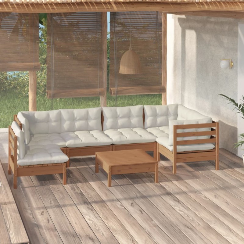 vidaXL Muebles de jardín 7 pzas y cojines madera de pino marrón miel vidaXL Muebles de jardín 7 pzas y cojines madera de pino marrón miel