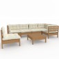 vidaXL Muebles de jardín 7 pzas y cojines madera de pino marrón miel vidaXL Muebles de jardín 7 pzas y cojines madera de pino marrón miel