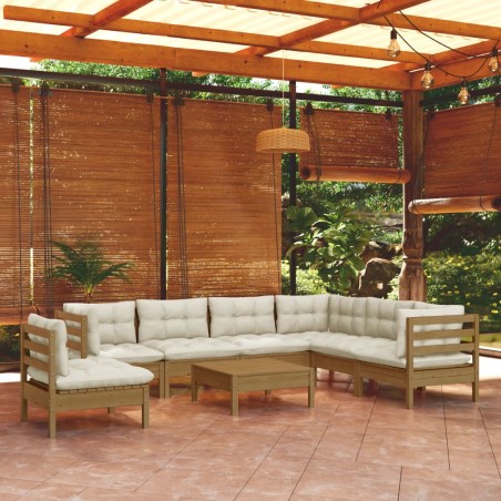 vidaXL Muebles de jardín 8 pzas y cojines madera de pino marrón miel