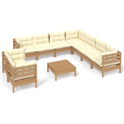 vidaXL Muebles de jardín 10 pzas y cojines madera de pino marrón miel