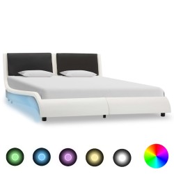 vidaXL Estructura cama con LED cuero sintético blanco negro 120x200 cm