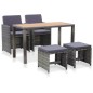 vidaXL Set comedor jardín 5 pzas ratán sintético y madera acacia gris