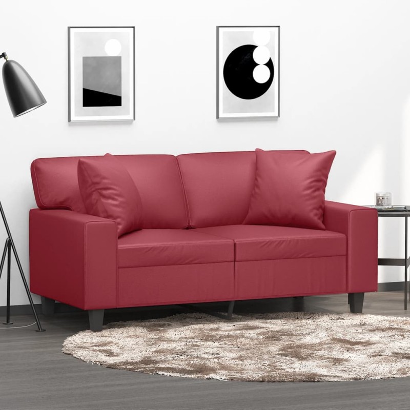 vidaXL Sofá de 2 plazas con cojines cuero sintético rojo tinto 120 cm vidaXL Sofá de 2 plazas con cojines cuero sintético rojo tinto 120 cm