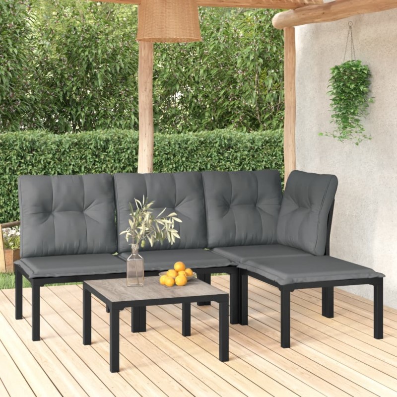 vidaXL Juego de muebles de jardín 5 pzas ratán sintético negro y gris vidaXL Juego de muebles de jardín 5 pzas ratán sintético negro y gris