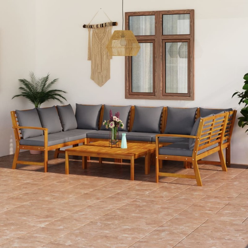 vidaXL Muebles de jardín 9 pzas cojines crema madera maciza de acacia vidaXL Muebles de jardín 9 pzas cojines crema madera maciza de acacia