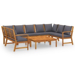 vidaXL Muebles de jardín 9 pzas cojines crema madera maciza de acacia