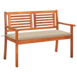 vidaXL Banco de jardín 2 plazas madera maciza eucalipto y cojín 120 cm