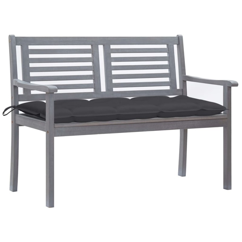 vidaXL Banco de jardín 2 plazas madera eucalipto gris y cojín 120 cm vidaXL Banco de jardín 2 plazas madera eucalipto gris y cojín 120 cm