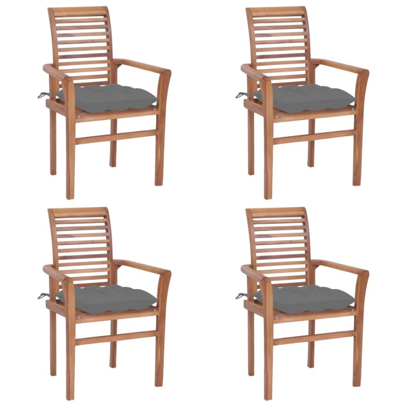 vidaXL Sillas de comedor 4 uds madera maciza de teca con cojines gris vidaXL Sillas de comedor 4 uds madera maciza de teca con cojines gris