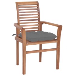 vidaXL Sillas de comedor 4 uds madera maciza de teca con cojines gris