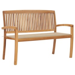 vidaXL Banco de jardín apilable con cojín madera maciza teca 128,5 cm