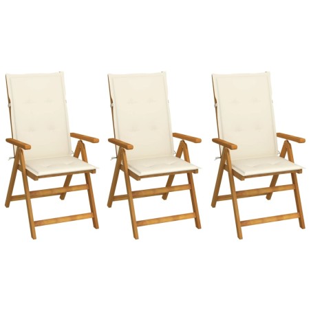 vidaXL Sillas de jardín plegables 3 uds y cojines madera maciza acacia