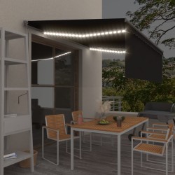 vidaXL Toldo automático persiana LED sensor viento gris antracita 4x3m  
