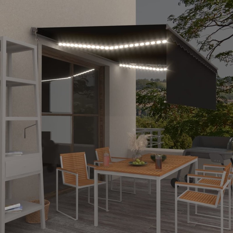 vidaXL Toldo automático persiana LED sensor viento gris antracita 4x3m vidaXL Toldo automático persiana LED sensor viento gris antracita 4x3m
