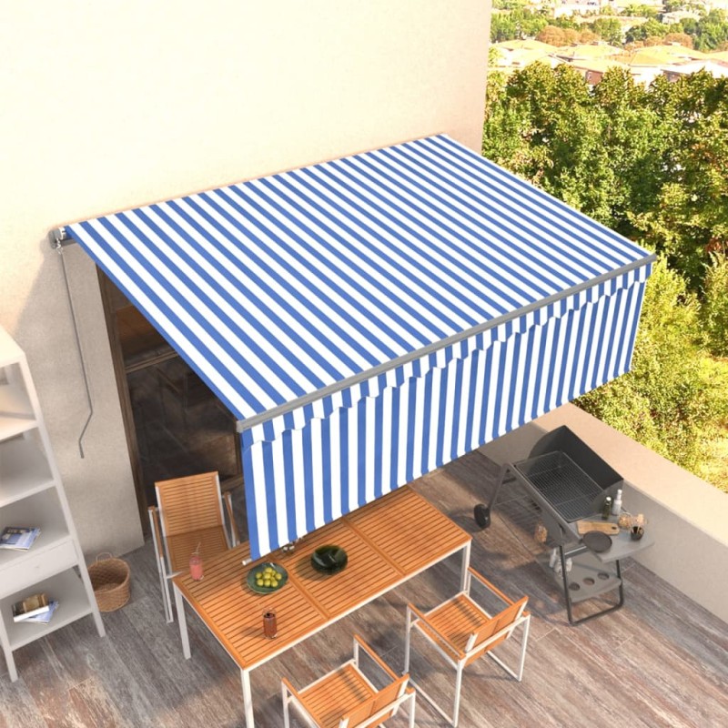 vidaXL Toldo retráctil manual con persiana azul y blanco 4,5x3 m vidaXL Toldo retráctil manual con persiana azul y blanco 4,5x3 m