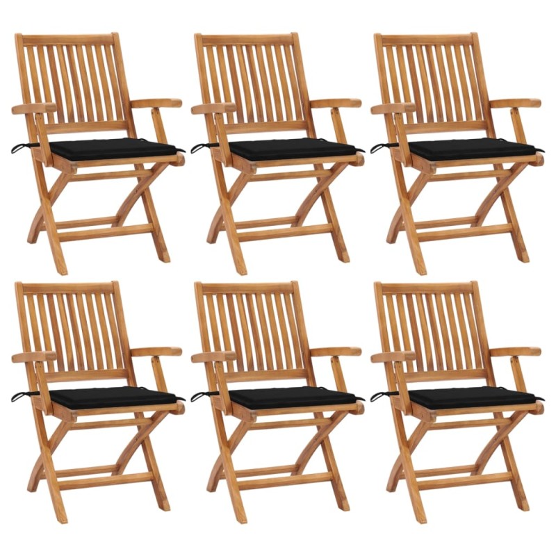 vidaXL Sillas de jardín plegables 6 uds madera maciza teca con cojines vidaXL Sillas de jardín plegables 6 uds madera maciza teca con cojines