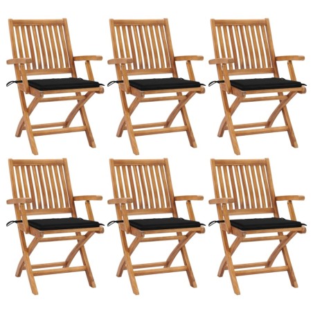 vidaXL Sillas de jardín plegables 6 uds madera maciza teca con cojines