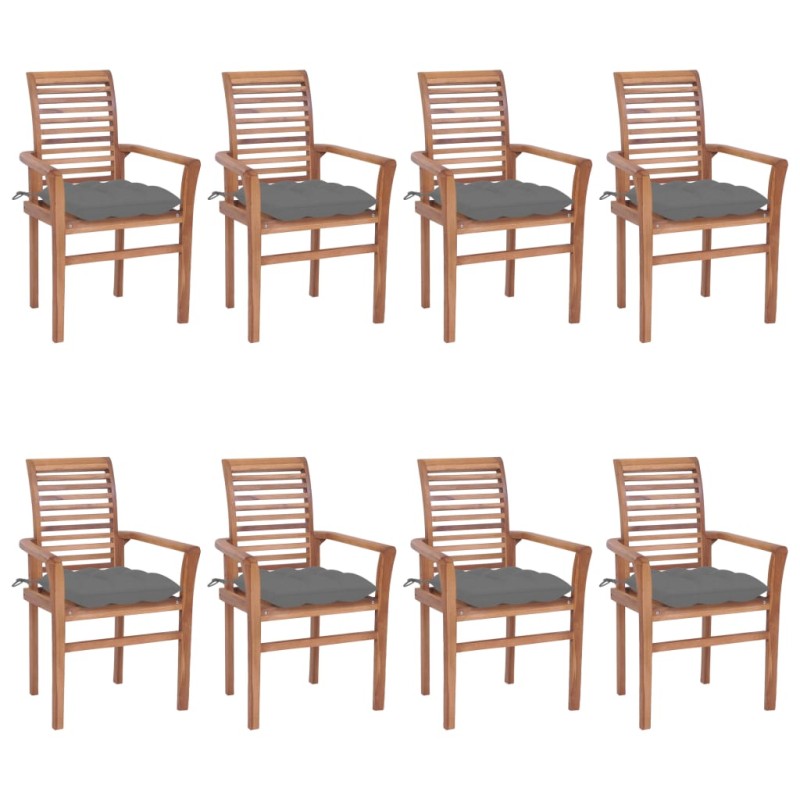 vidaXL Sillas de comedor 8 unidades madera de teca con cojines grises vidaXL Sillas de comedor 8 unidades madera de teca con cojines grises