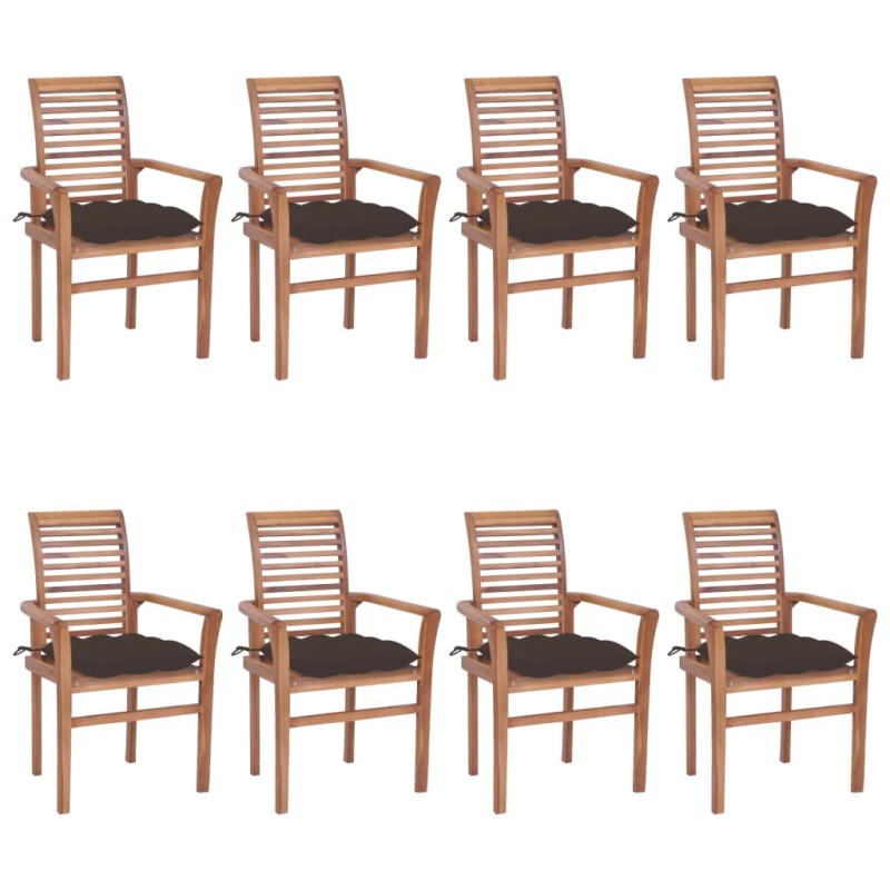 vidaXL Sillas de comedor 8 uds madera de teca con cojines gris taupe vidaXL Sillas de comedor 8 uds madera de teca con cojines gris taupe