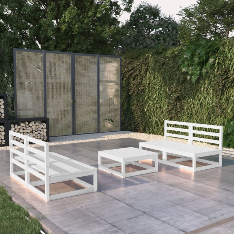 vidaXL Set de salón de jardín de 5 pzas blanco madera maciza de pino vidaXL Set de salón de jardín de 5 pzas blanco madera maciza de pino