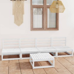 vidaXL Set de salón de jardín de 5 pzas blanco madera maciza de pino