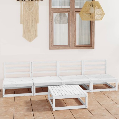vidaXL Set de salón de jardín de 5 pzas blanco madera maciza de pino