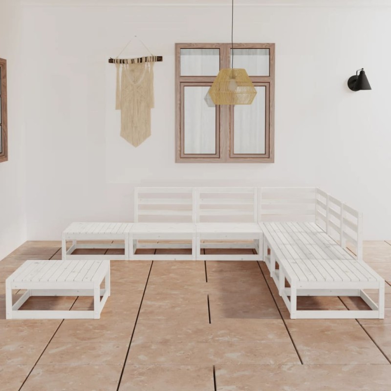 vidaXL Set de salón de jardín de 8 piezas blanco madera maciza de pino vidaXL Set de salón de jardín de 8 piezas blanco madera maciza de pino