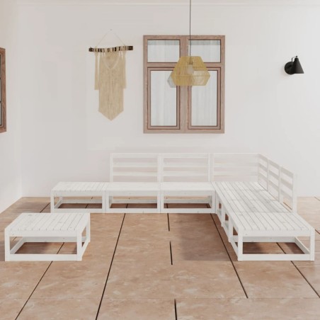 vidaXL Set de salón de jardín de 8 piezas blanco madera maciza de pino