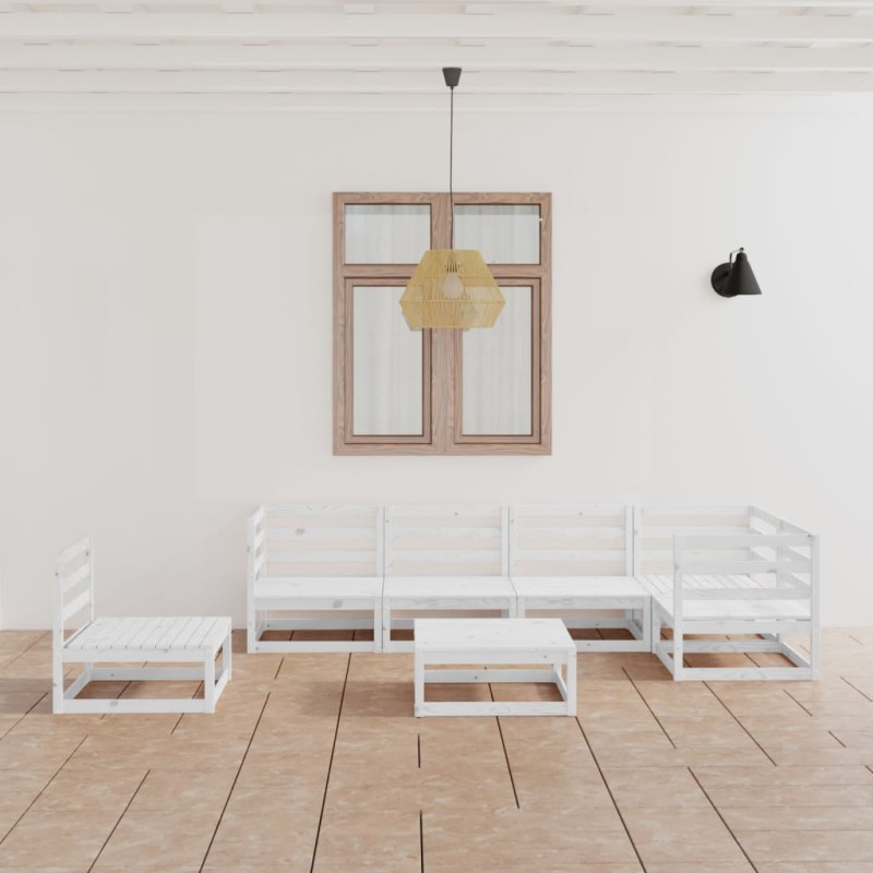 vidaXL Set de salón de jardín de 7 piezas blanco madera maciza de pino vidaXL Set de salón de jardín de 7 piezas blanco madera maciza de pino