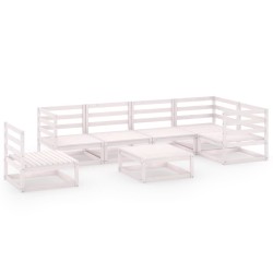 vidaXL Set de salón de jardín de 7 piezas blanco madera maciza de pino 