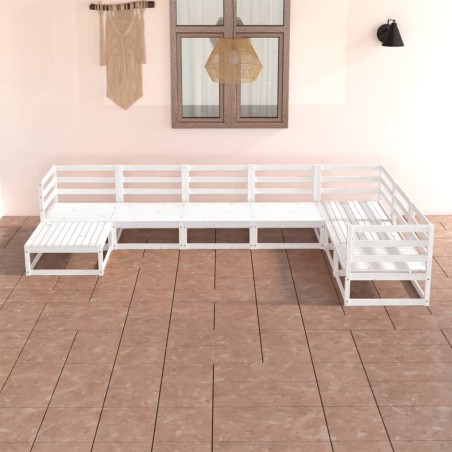 vidaXL Set de salón de jardín de 7 piezas blanco madera maciza de pino