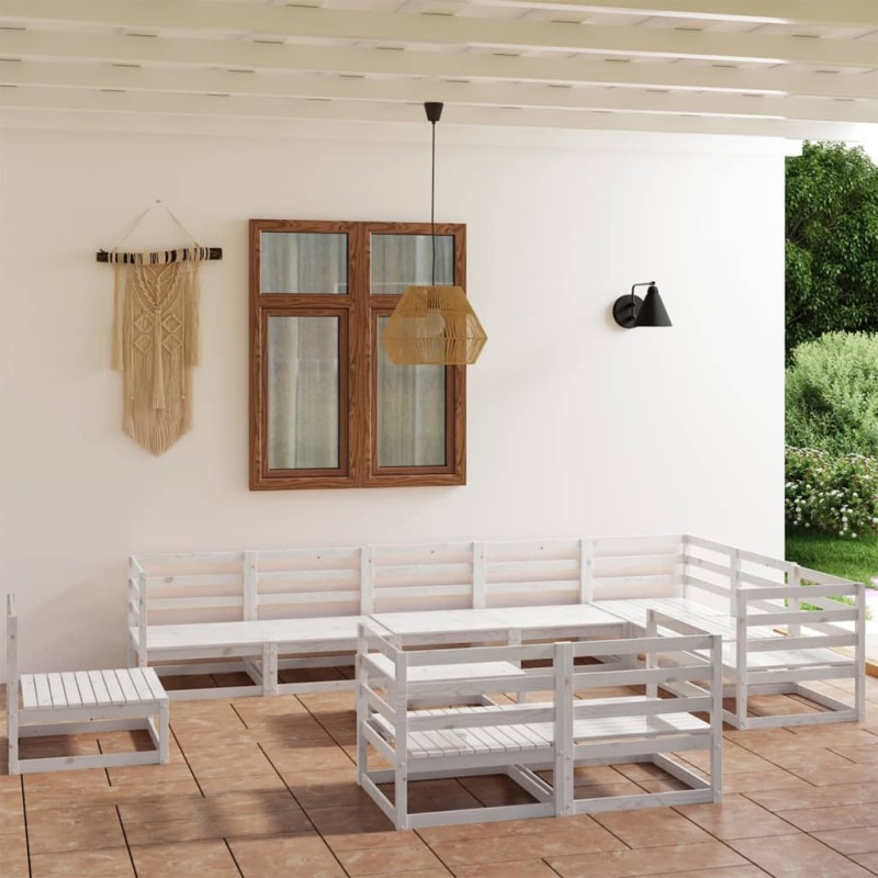 vidaXL Set de salón de jardín de 11 piezas blanco madera maciza de pino vidaXL Set de salón de jardín de 11 piezas blanco madera maciza de pino