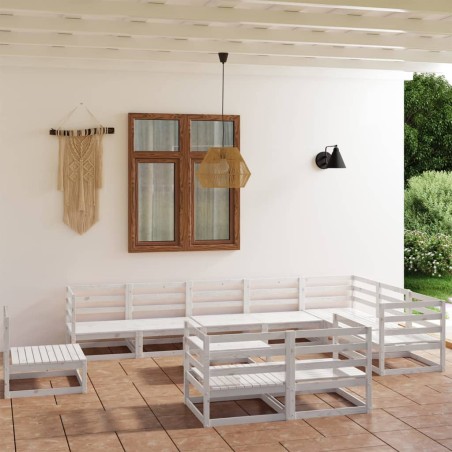 vidaXL Set de salón de jardín de 11 piezas blanco madera maciza de pino