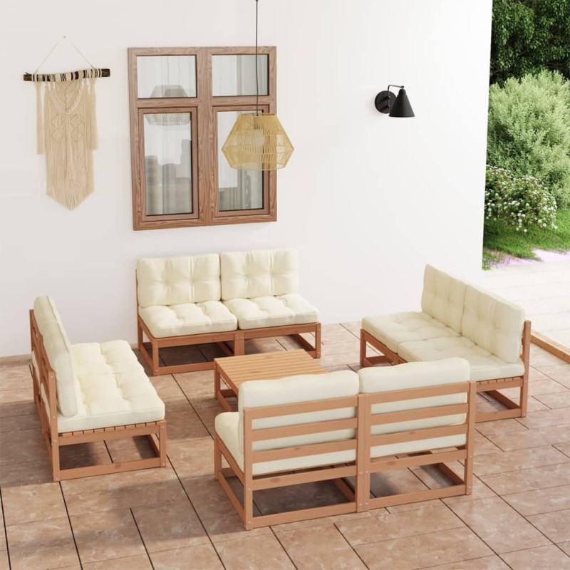vidaXL Muebles de jardín 9 piezas con cojines de madera de pino maciza vidaXL Muebles de jardín 9 piezas con cojines de madera de pino maciza