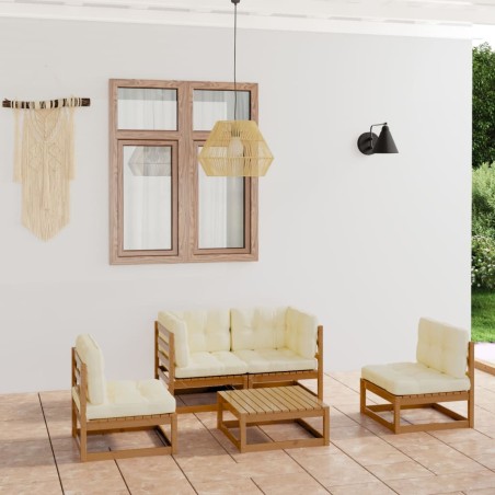 vidaXL Juego de muebles de jardín 5 pzas y cojines madera pino maciza