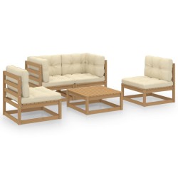 vidaXL Juego de muebles de jardín 5 pzas y cojines madera pino maciza
