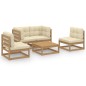 vidaXL Juego de muebles de jardín 5 pzas y cojines madera pino maciza vidaXL Juego de muebles de jardín 5 pzas y cojines madera pino maciza