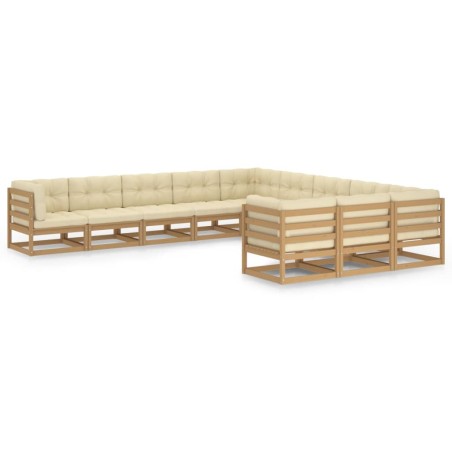 vidaXL Set de muebles de jardín 11 pzs cojines madera pino marrón miel