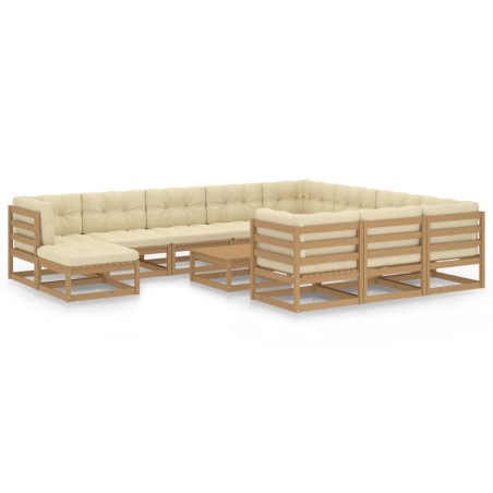 vidaXL Set de muebles de jardín 12 pzs cojines madera pino marrón miel